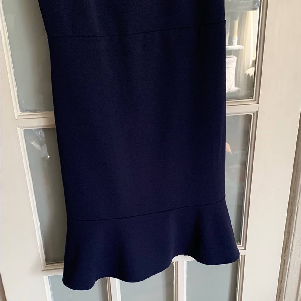 Elegant Navy Sleeveless Dress Subtle Ruffle Skirt - Picture 4 of 4